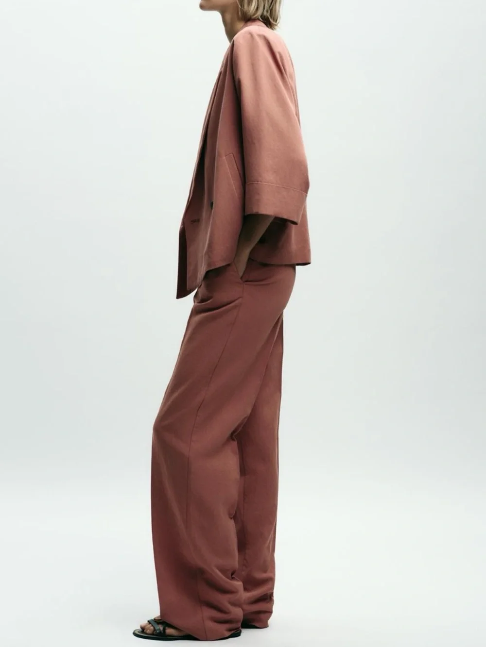 ZARA High-waisted Straight-Leg Trousers in Dusty Rose. L NWT